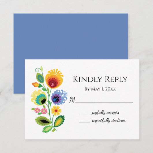 Poolse Folk Flowers Yellow Flat Dank u wel kaart (Voorkant / Achterkant)