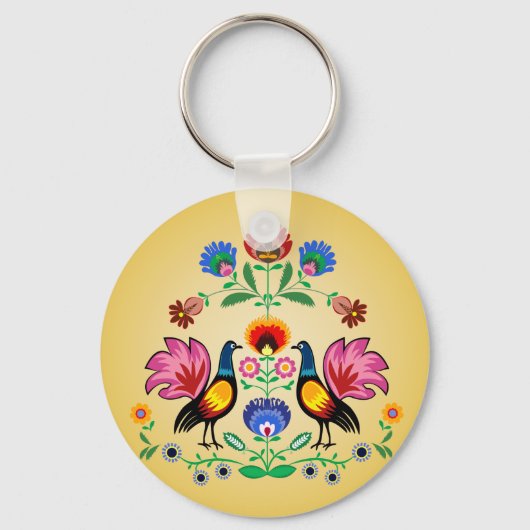 Poolse folk met decoratieve bloemen en cokerels sleutelhanger (Voorkant)