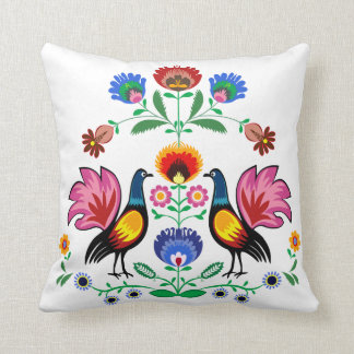 Poolse folk met decoratieve bloemen en kokerels, kussen