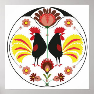 Poolse folk met decoratieve roosters, Poster