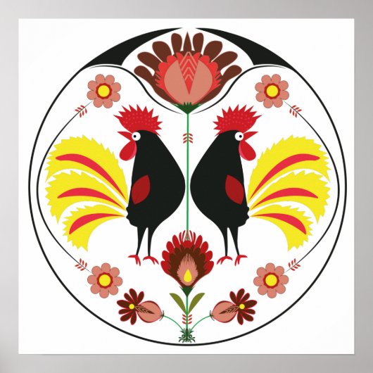 Poolse folk met decoratieve roosters, Poster (Voorkant)