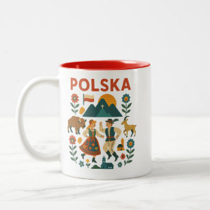 Poolse Folk Mountain Flat Art Tweekleurige Koffiemok