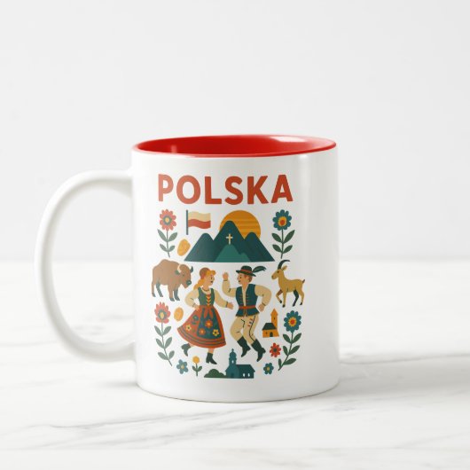 Poolse Folk Mountain Flat Art Tweekleurige Koffiemok (Links)