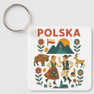 Poolse Folk Mountain Flat Kunst Sleutelhanger