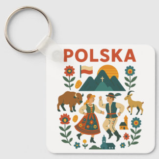 Poolse Folk Mountain Flat Kunst Sleutelhanger