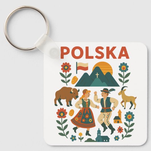 Poolse Folk Mountain Flat Kunst Sleutelhanger (Voorkant)