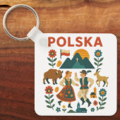 Poolse Folk Mountain Flat Kunst Sleutelhanger (Voorkant)