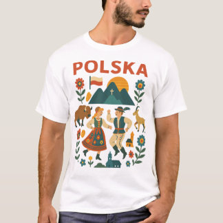 Poolse Folk Mountain Flat Kunst T-shirt