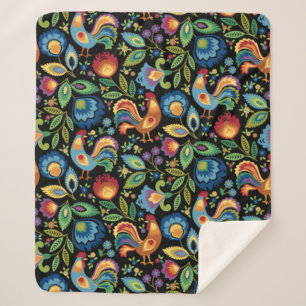 Poolse Folk Roosters Sherpa Blanket Sherpa Deken