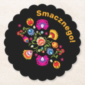  Poolse folklore met roze bloemen Kartonnen Onderzetters (Voorkant)