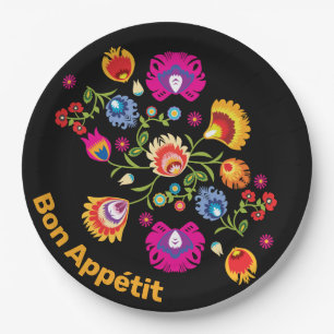 Poolse folklore met roze bloemen papieren bordje