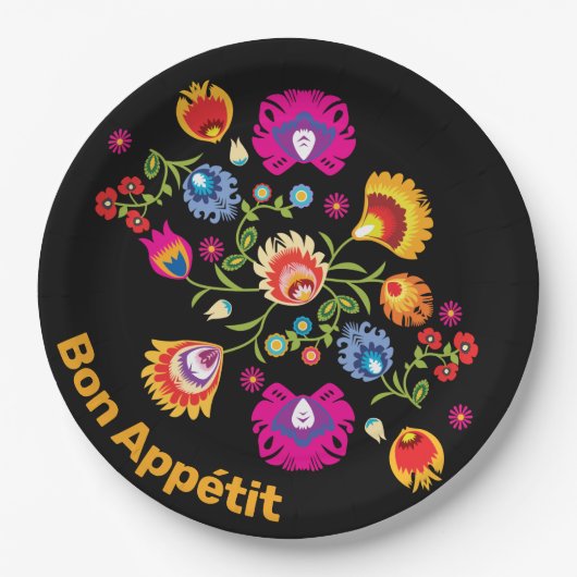 Poolse folklore met roze bloemen papieren bordje (Voorkant)