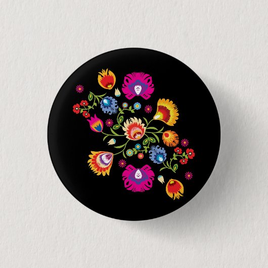Poolse folklore met roze bloemen ronde button 3,2 cm (Voorkant)