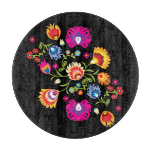 Poolse folklore met roze bloemen snijplank