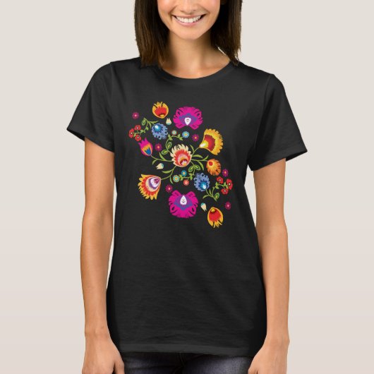 Poolse folklore met roze bloemen t-shirt (Voorkant)