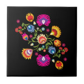 Poolse folklore met roze bloemen tegeltje (Voorkant)