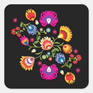 Poolse folklore met roze bloemen vierkante sticker