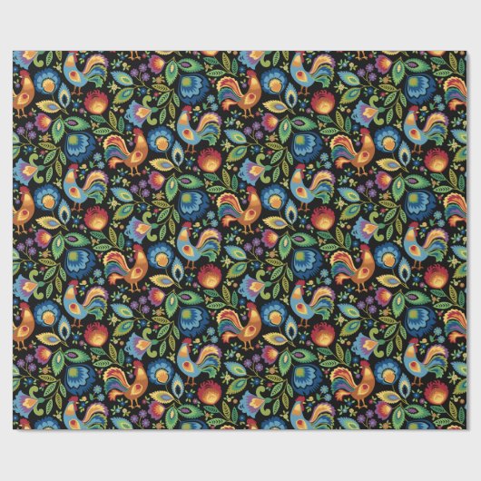 Poolse folkroosters cadeaupapier (Vlak)