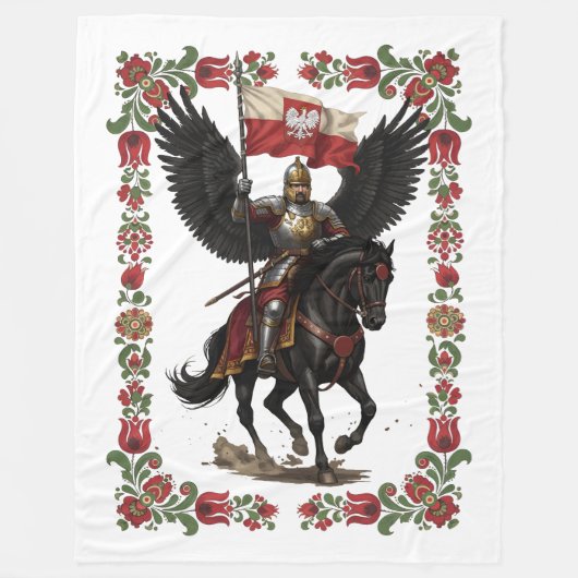 Poolse Huzaar Folk Frame Kunst Fleece Deken (Voorkant)