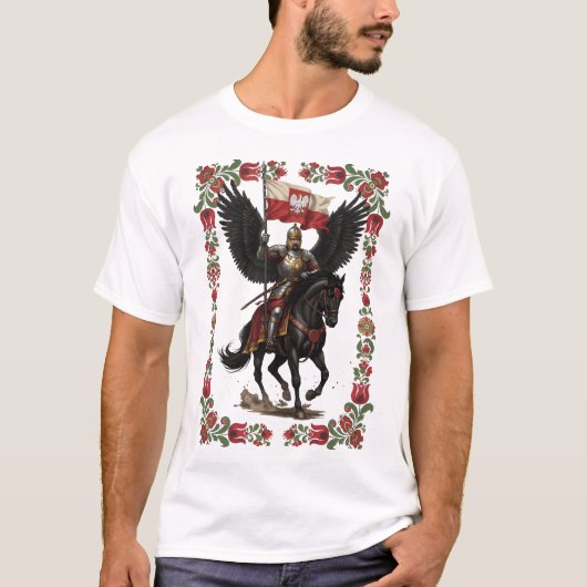Poolse Huzaar Folk Frame Kunst T-shirt (Voorkant)