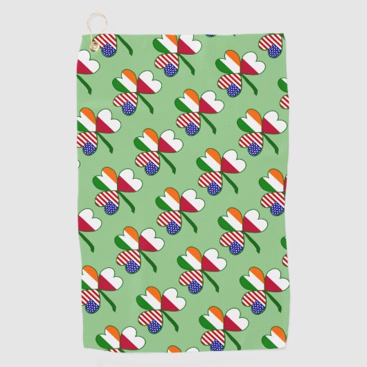 Poolse Iers-Amerikaanse Vlag Tiled Shamrock Golfhanddoek (Voorkant)
