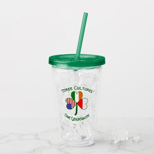 Poolse Ierse vlaggen Shamrock gepersonaliseerd Acryl Drinkbeker (Achterkant ijs)