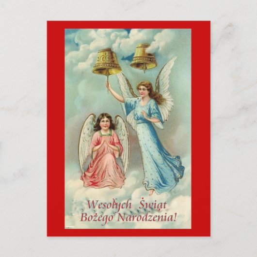 POOLSE KERSTKAART MET ENGELEN IN WOLKEN FEESTDAGENKAART (Voorkant)