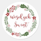 Poolse Kerstkrans, Wesołych świąt Ronde Sticker (Voorkant)