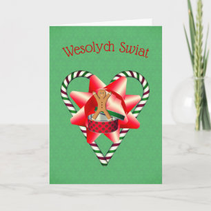 Poolse Kerstmis Groet Candy Cane Bow Feestdagen Kaart