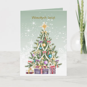 Poolse Kerstmis - kleurrijke boom met cadeaus Feestdagen Kaart