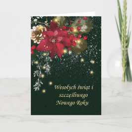 Poolse kerstpunsettia Pine Holly Garland Feestdagen Kaart