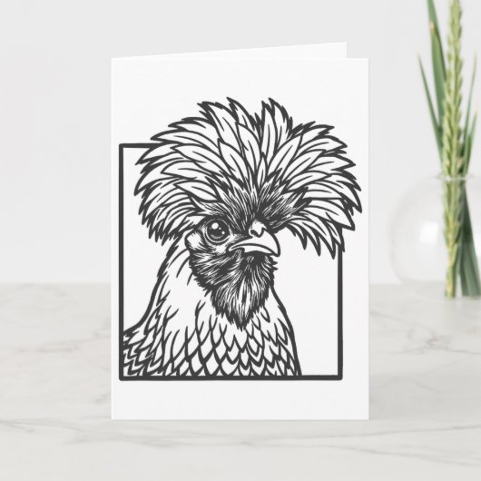 Poolse kip lijnkunst - Grappig ontwerp van boerder Kaart (Voorkant)