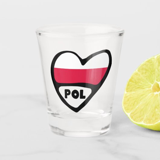 Poolse landcode Vlag hart, POL Shot Glas (Voorkant)