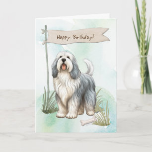 Poolse Lowland herdershond onder verjaardagsbord Kaart