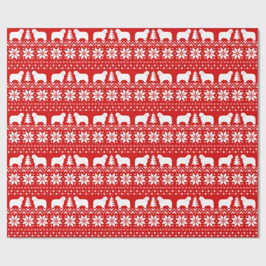 Poolse Lowland Sheepdog Silhouettes Dog Kerstmis Cadeaupapier (Vlak)