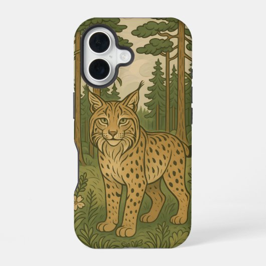 Poolse Lynx Bos Volks Kunst iPhone 16 Hoesje (Achterkant)