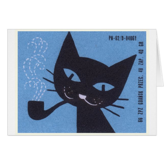  Poolse matchbox met etiket op kattenrokerpijp (Voorkant Horizontaal)