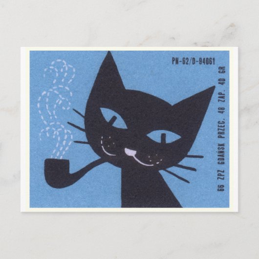  Poolse matchbox met etiket op kattenrokerpijp Briefkaart (Voorkant)