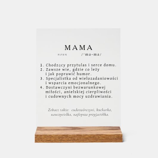 Poolse moeder cadeau - MAMA definitie Acryl Bord (Voorkant)