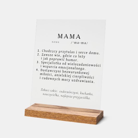 Poolse moeder cadeau - MAMA definitie Acryl Bord (Hoek)