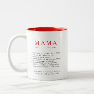 Poolse moeder cadeau - MAMA definitie rood Tweekleurige Koffiemok