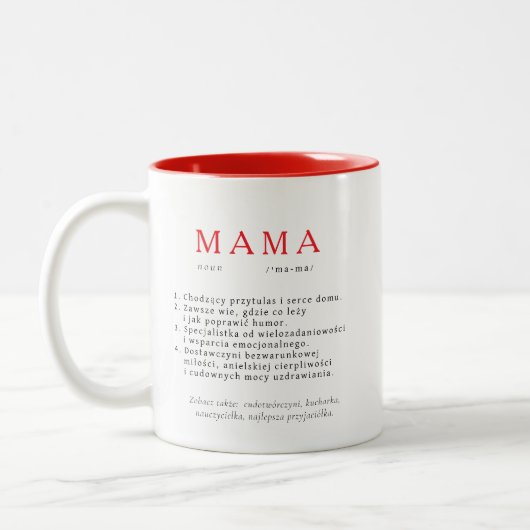 Poolse moeder cadeau - MAMA definitie rood Tweekleurige Koffiemok (Links)