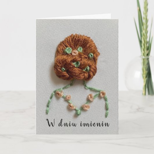 Poolse naam dag kaart borduurwerk imieniny (Voorkant)