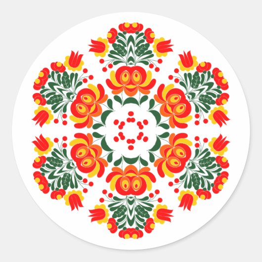 Poolse ontwerp bloemen ronde sticker (Voorkant)