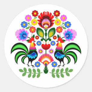 Poolse ontwerp bloemen ronde sticker