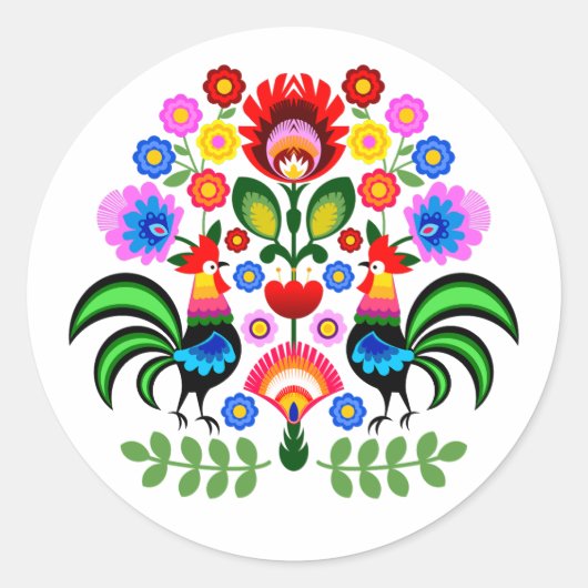 Poolse ontwerp bloemen ronde sticker (Voorkant)