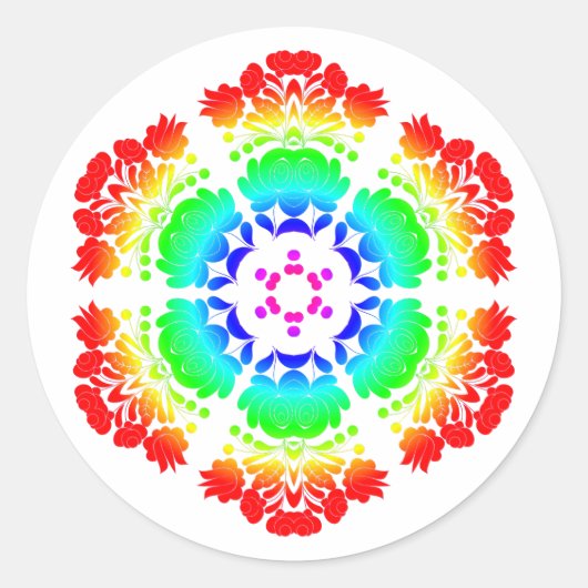 Poolse ontwerp bloemen ronde sticker (Voorkant)
