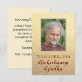 Poolse opa verjaardagskaart met verjaardagswensen (Voorkant / Achterkant)