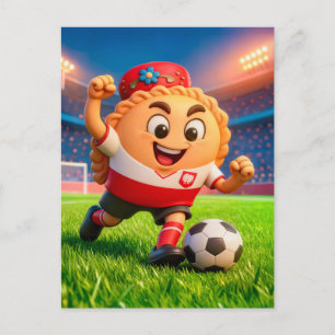 Poolse pierogi-voetballer op helder stadionveld briefkaart
