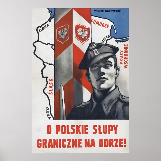 Poolse Propagandaposter Grensposten bij de rivier Poster (Voorkant)